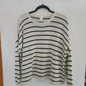 Cream and blue striped knit sweater